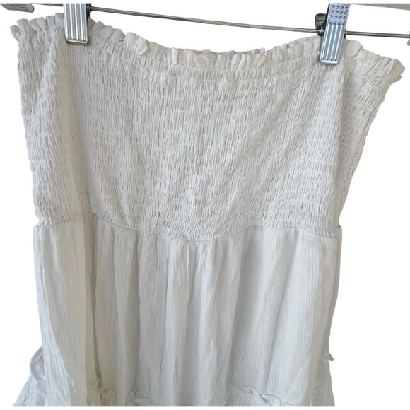 White Strapless Tiered Maxi Dress By Blue Blossom Size Medium 100 % Rayon - Picture 5 of 11